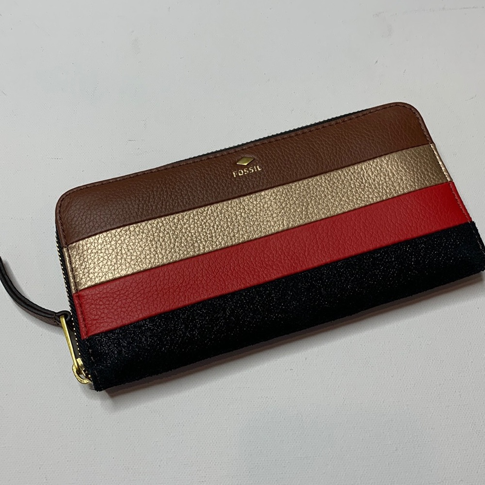 Fossil Sydney Zip Around Stripe Leather Wallet